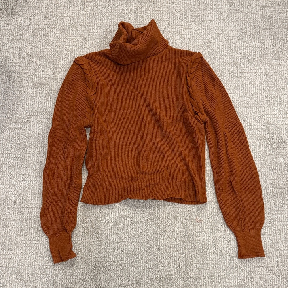 Turtleneck Cable-Trim Sweater in Rust by stitch fix. Size S.